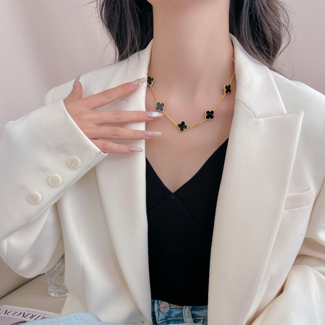 [Charm Aries Jewelry]CLOVERS THE 10-MOTIFS ONYX NECKLACE