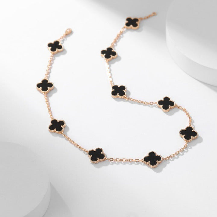 [Charm Aries Jewelry]CLOVERS THE 10-MOTIFS ONYX NECKLACE