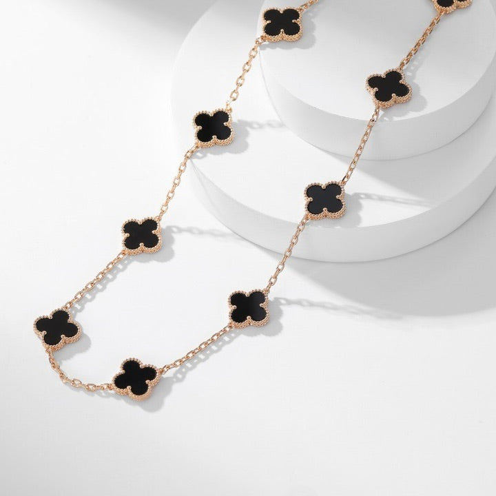 [Charm Aries Jewelry]CLOVERS THE 10-MOTIFS ONYX NECKLACE