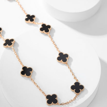 [Charm Aries Jewelry]CLOVERS THE 10-MOTIFS ONYX NECKLACE