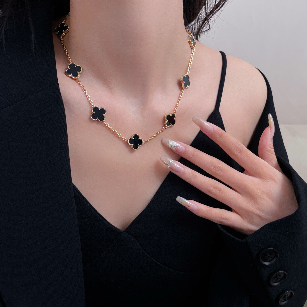 [Charm Aries Jewelry]CLOVERS THE 10-MOTIFS ONYX NECKLACE