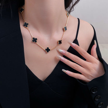 [Charm Aries Jewelry]CLOVERS THE 10-MOTIFS ONYX NECKLACE