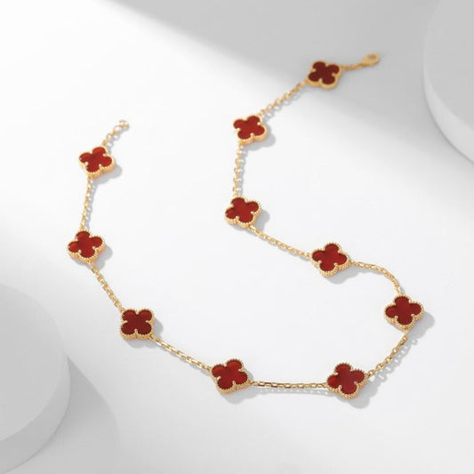 [Charm Aries Jewelry]CLOVERS THE  10-MOTIFS CARNELIAN NECKLACE