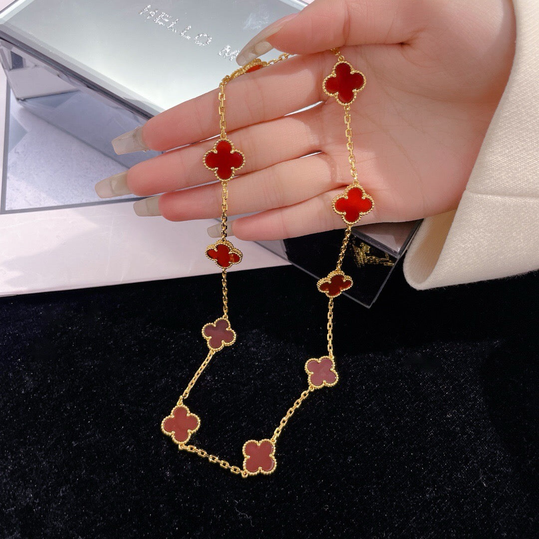 [Charm Aries Jewelry]CLOVERS THE  10-MOTIFS CARNELIAN NECKLACE
