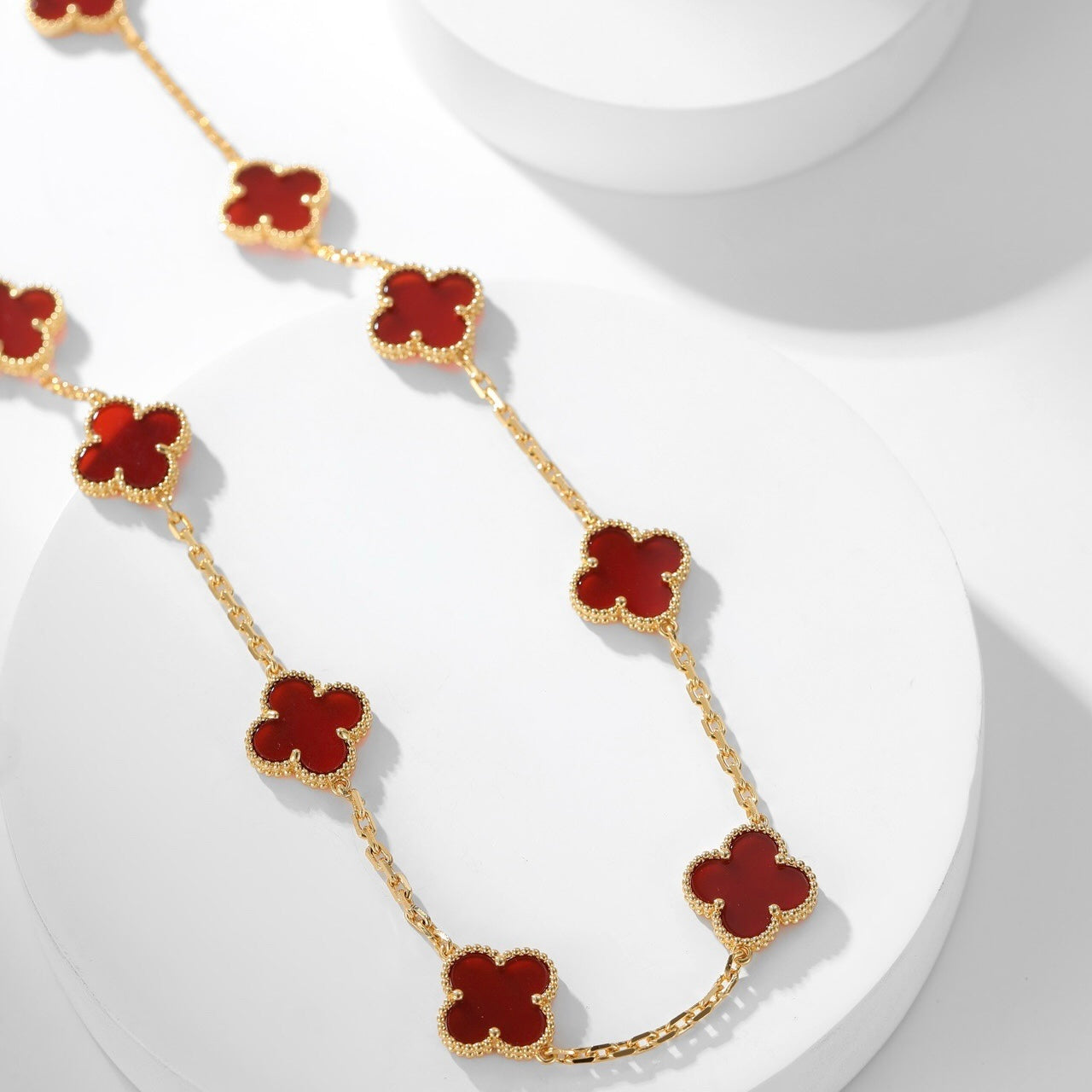 [Charm Aries Jewelry]CLOVERS THE  10-MOTIFS CARNELIAN NECKLACE