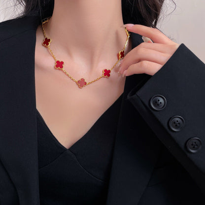 [Charm Aries Jewelry]CLOVERS THE  10-MOTIFS CARNELIAN NECKLACE