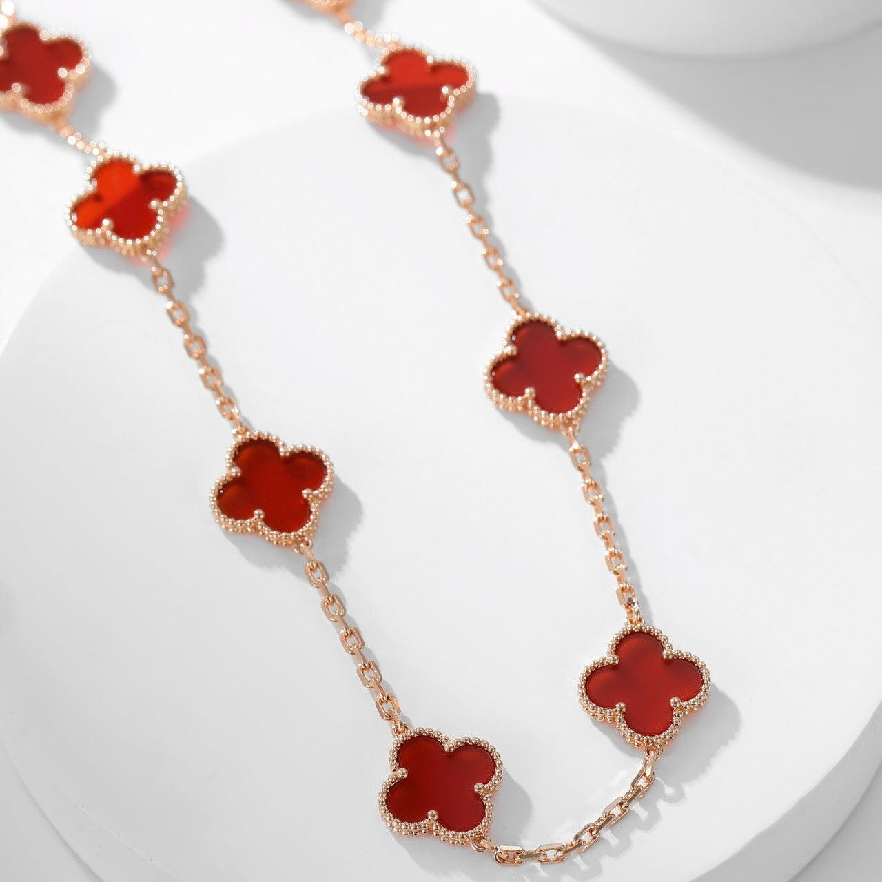 [Charm Aries Jewelry]CLOVERS THE  10-MOTIFS CARNELIAN NECKLACE