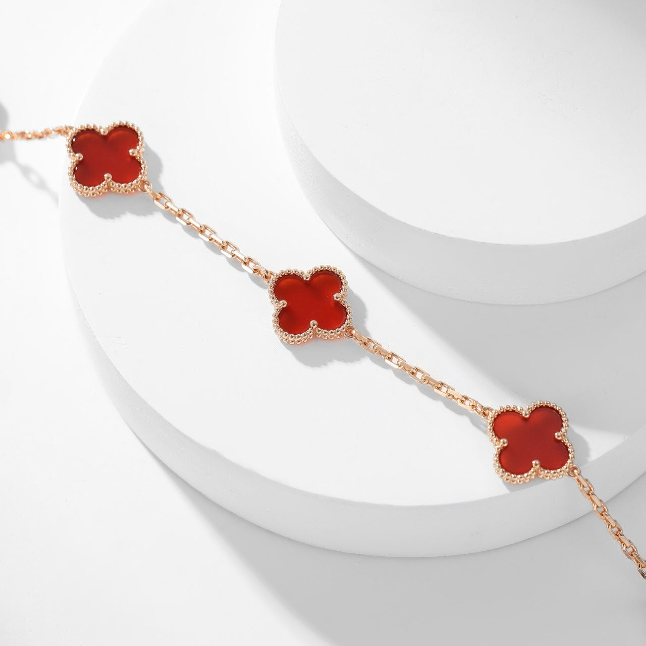 [Charm Aries Jewelry]CLOVERS THE  10-MOTIFS CARNELIAN NECKLACE