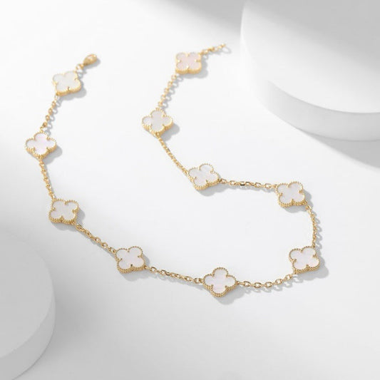 [Charm Aries Jewelry]CLOVERS THE 10-MOTIFS WHITE MOTHER OF PEARL NECKLACE