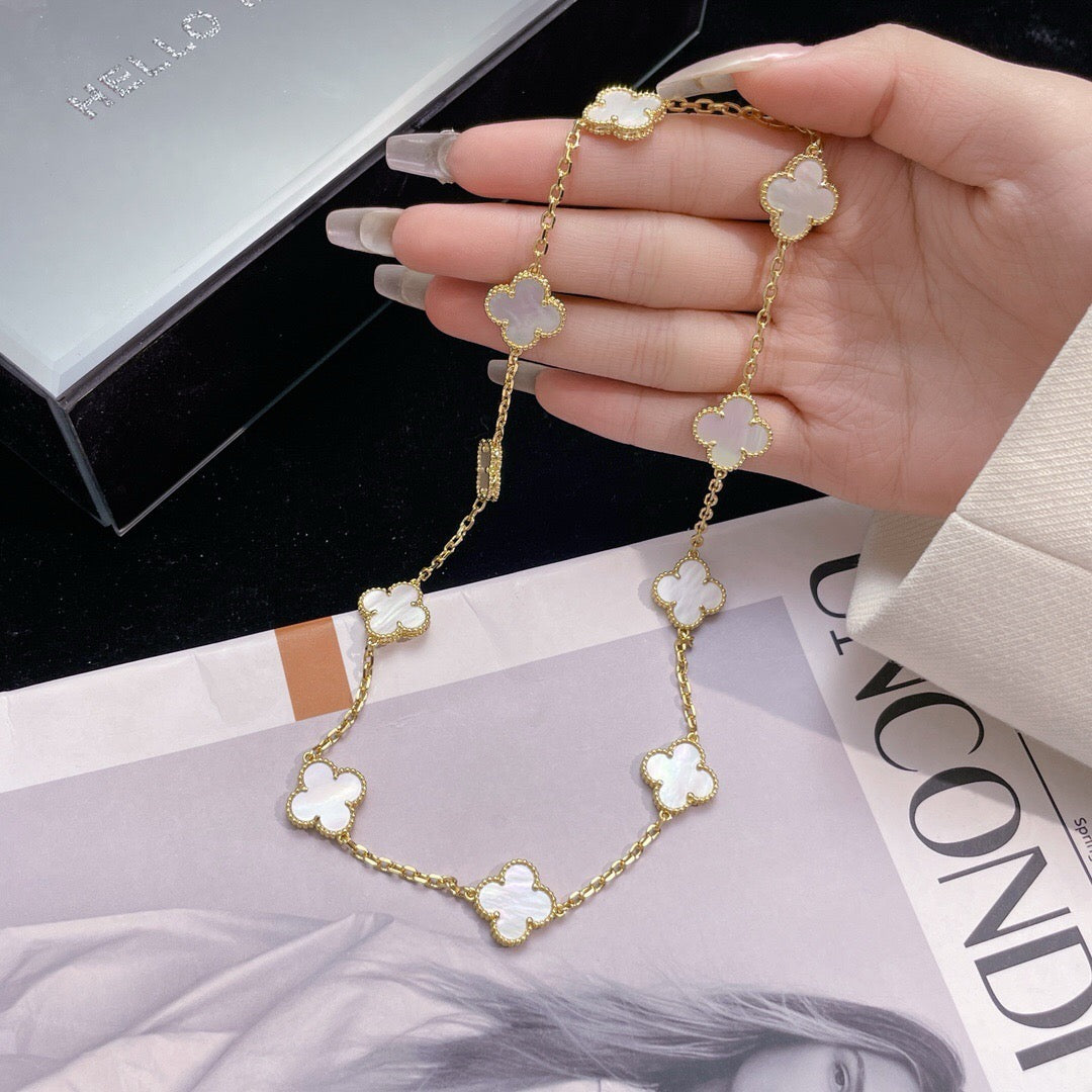 [Charm Aries Jewelry]CLOVERS THE 10-MOTIFS WHITE MOTHER OF PEARL NECKLACE