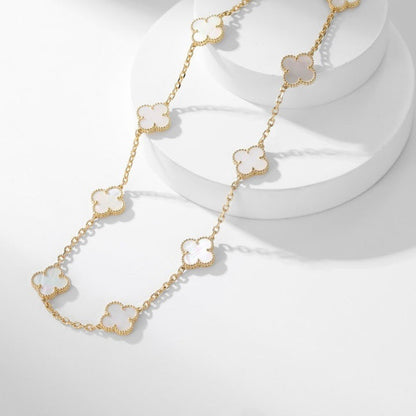 [Charm Aries Jewelry]CLOVERS THE 10-MOTIFS WHITE MOTHER OF PEARL NECKLACE