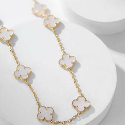 [Charm Aries Jewelry]CLOVERS THE 10-MOTIFS WHITE MOTHER OF PEARL NECKLACE
