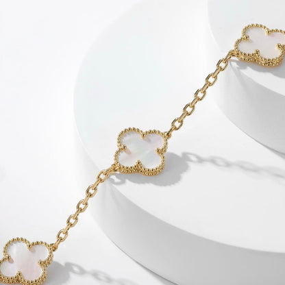 [Charm Aries Jewelry]CLOVERS THE 10-MOTIFS WHITE MOTHER OF PEARL NECKLACE
