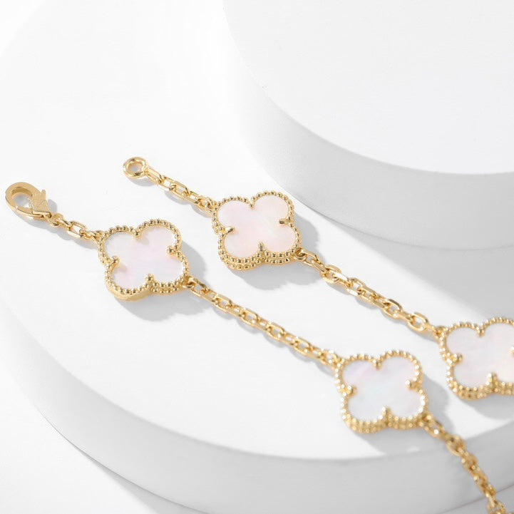[Charm Aries Jewelry]CLOVERS THE 10-MOTIFS WHITE MOTHER OF PEARL NECKLACE