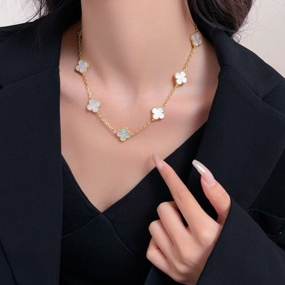 [Charm Aries Jewelry]CLOVERS THE 10-MOTIFS WHITE MOTHER OF PEARL NECKLACE