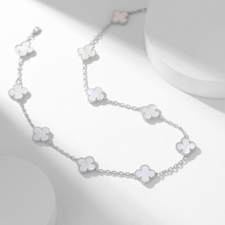 [Charm Aries Jewelry]CLOVERS THE 10-MOTIFS WHITE MOTHER OF PEARL NECKLACE