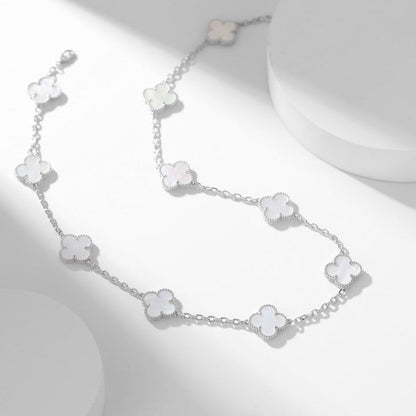 [Charm Aries Jewelry]CLOVERS THE 10-MOTIFS WHITE MOTHER OF PEARL NECKLACE