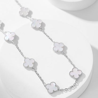 [Charm Aries Jewelry]CLOVERS THE 10-MOTIFS WHITE MOTHER OF PEARL NECKLACE