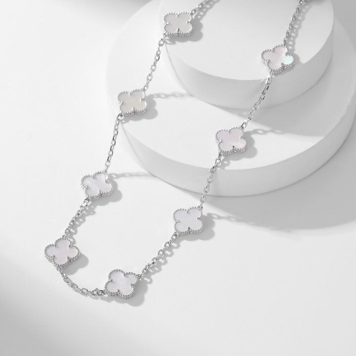 [Charm Aries Jewelry]CLOVERS THE 10-MOTIFS WHITE MOTHER OF PEARL NECKLACE