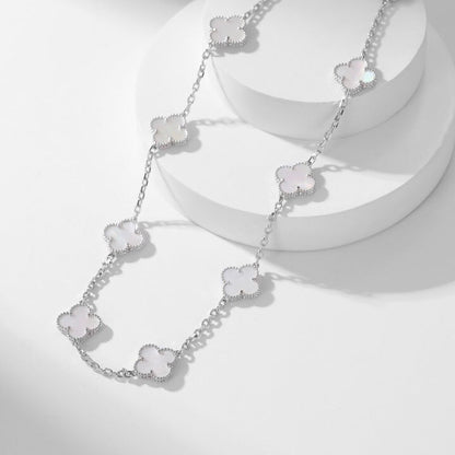 [Charm Aries Jewelry]CLOVERS THE 10-MOTIFS WHITE MOTHER OF PEARL NECKLACE