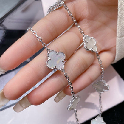 [Charm Aries Jewelry]CLOVERS THE 10-MOTIFS WHITE MOTHER OF PEARL NECKLACE