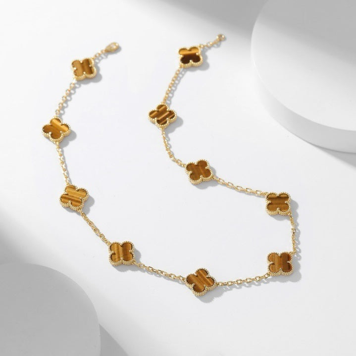 [Charm Aries Jewelry]CLOVERS THE 10-MOTIFS TIGER EYE NECKLACE