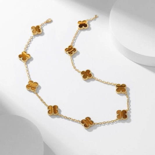 [Charm Aries Jewelry]CLOVERS THE 10-MOTIFS TIGER EYE NECKLACE