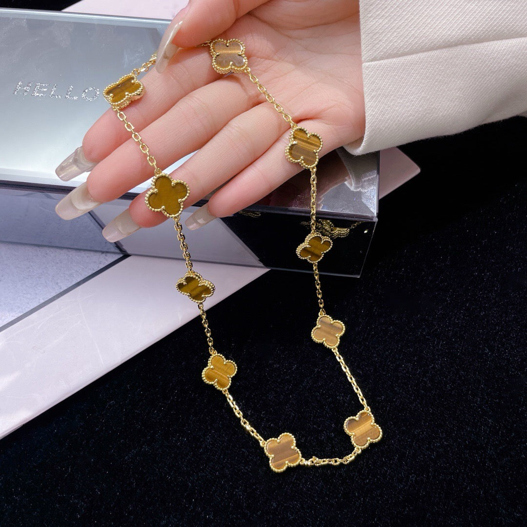 [Charm Aries Jewelry]CLOVERS THE 10-MOTIFS TIGER EYE NECKLACE