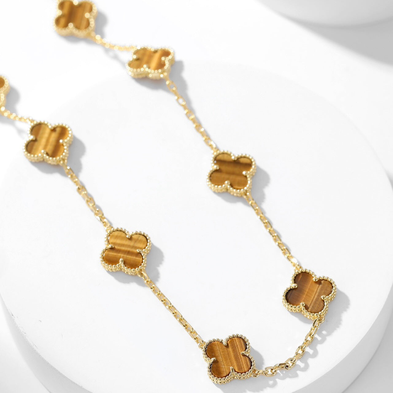 [Charm Aries Jewelry]CLOVERS THE 10-MOTIFS TIGER EYE NECKLACE