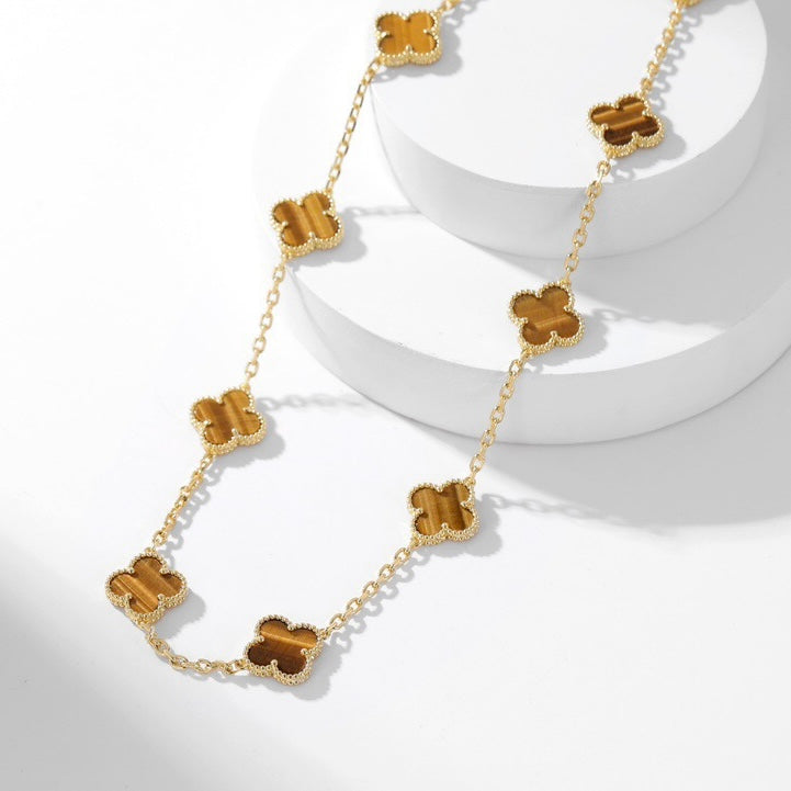[Charm Aries Jewelry]CLOVERS THE 10-MOTIFS TIGER EYE NECKLACE