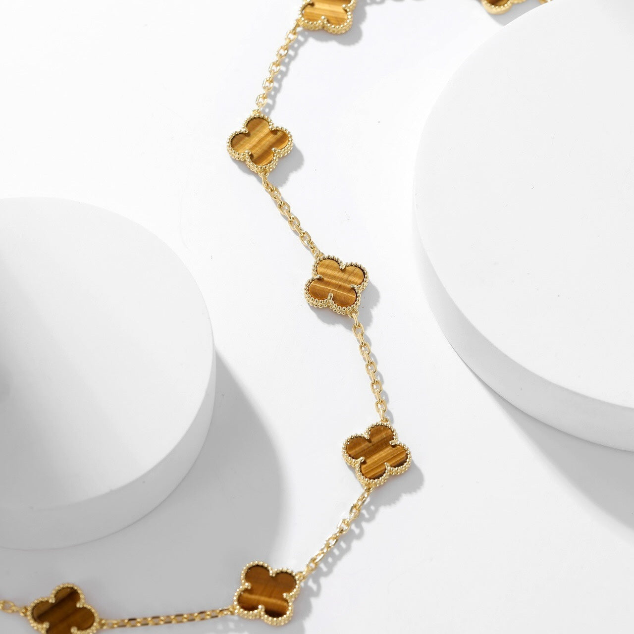 [Charm Aries Jewelry]CLOVERS THE 10-MOTIFS TIGER EYE NECKLACE