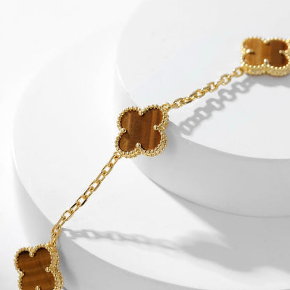 [Charm Aries Jewelry]CLOVERS THE 10-MOTIFS TIGER EYE NECKLACE