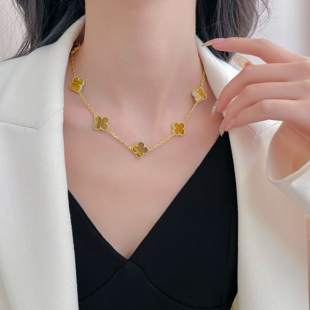 [Charm Aries Jewelry]CLOVERS THE 10-MOTIFS TIGER EYE NECKLACE
