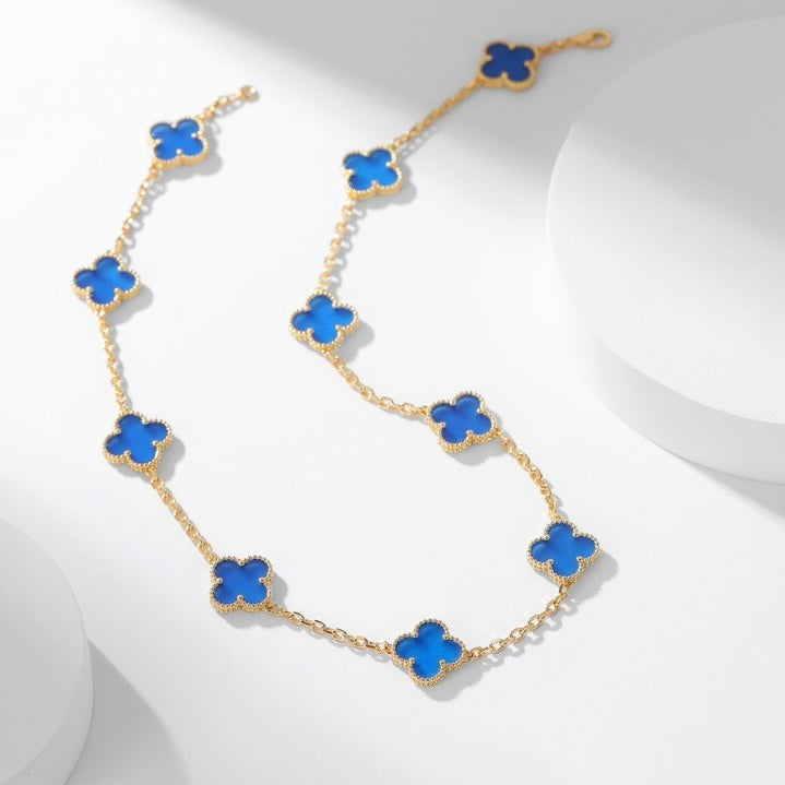 [Charm Aries Jewelry]CLOVERS THE 10-MOTIFS BLUE AGATE NECKLACE