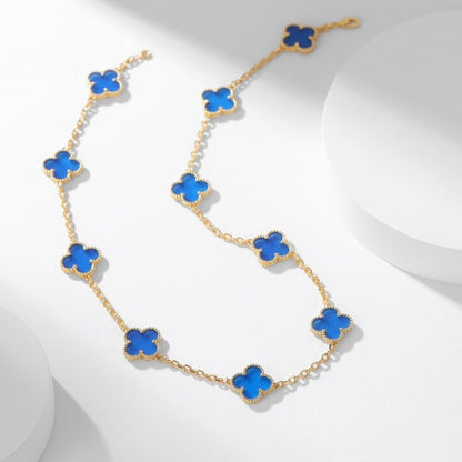 [Charm Aries Jewelry]CLOVERS THE 10-MOTIFS BLUE AGATE NECKLACE