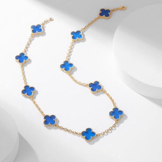 [Charm Aries Jewelry]CLOVERS THE 10-MOTIFS BLUE AGATE NECKLACE