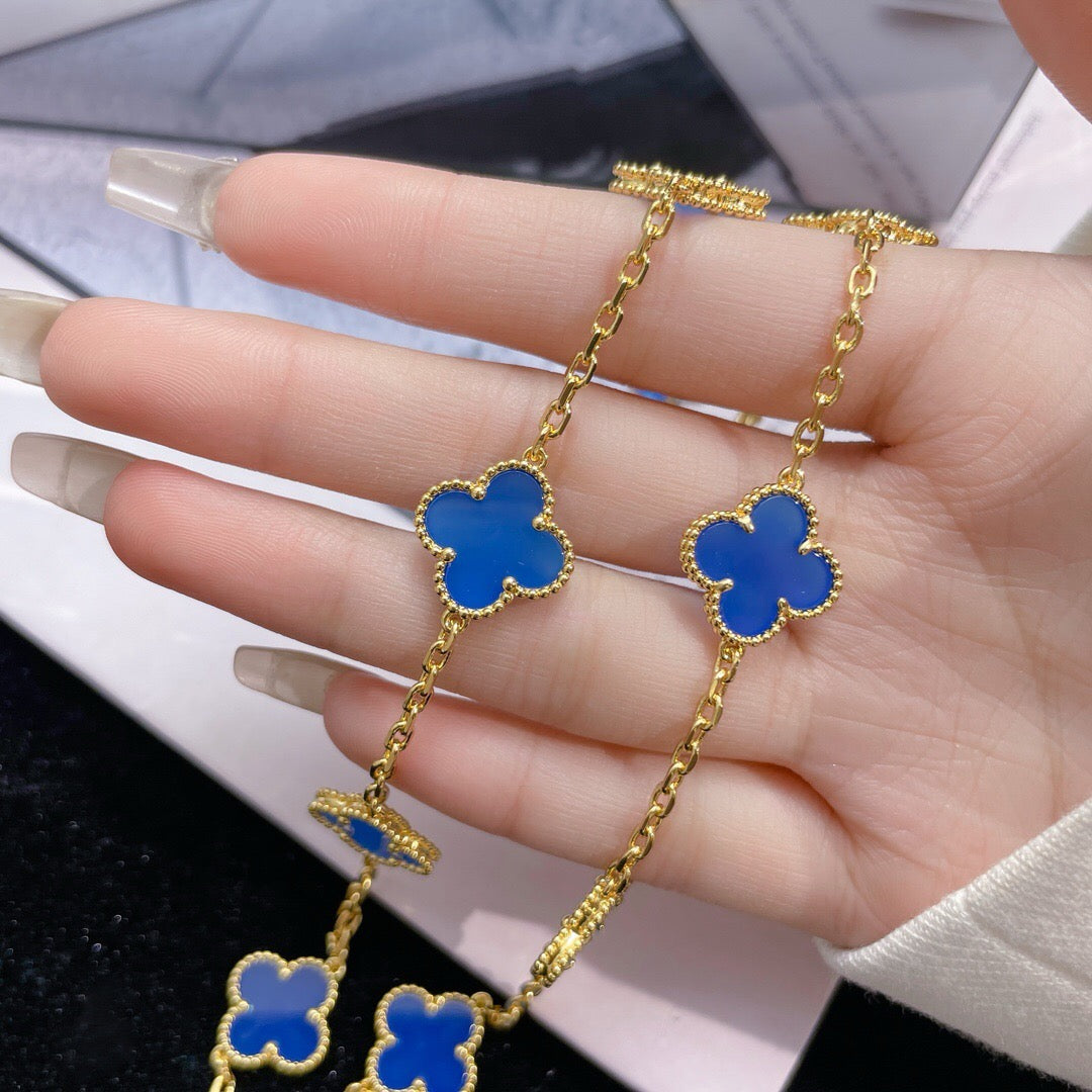 [Charm Aries Jewelry]CLOVERS THE 10-MOTIFS BLUE AGATE NECKLACE
