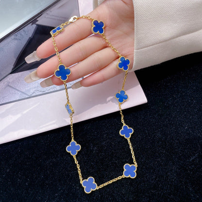 [Charm Aries Jewelry]CLOVERS THE 10-MOTIFS BLUE AGATE NECKLACE