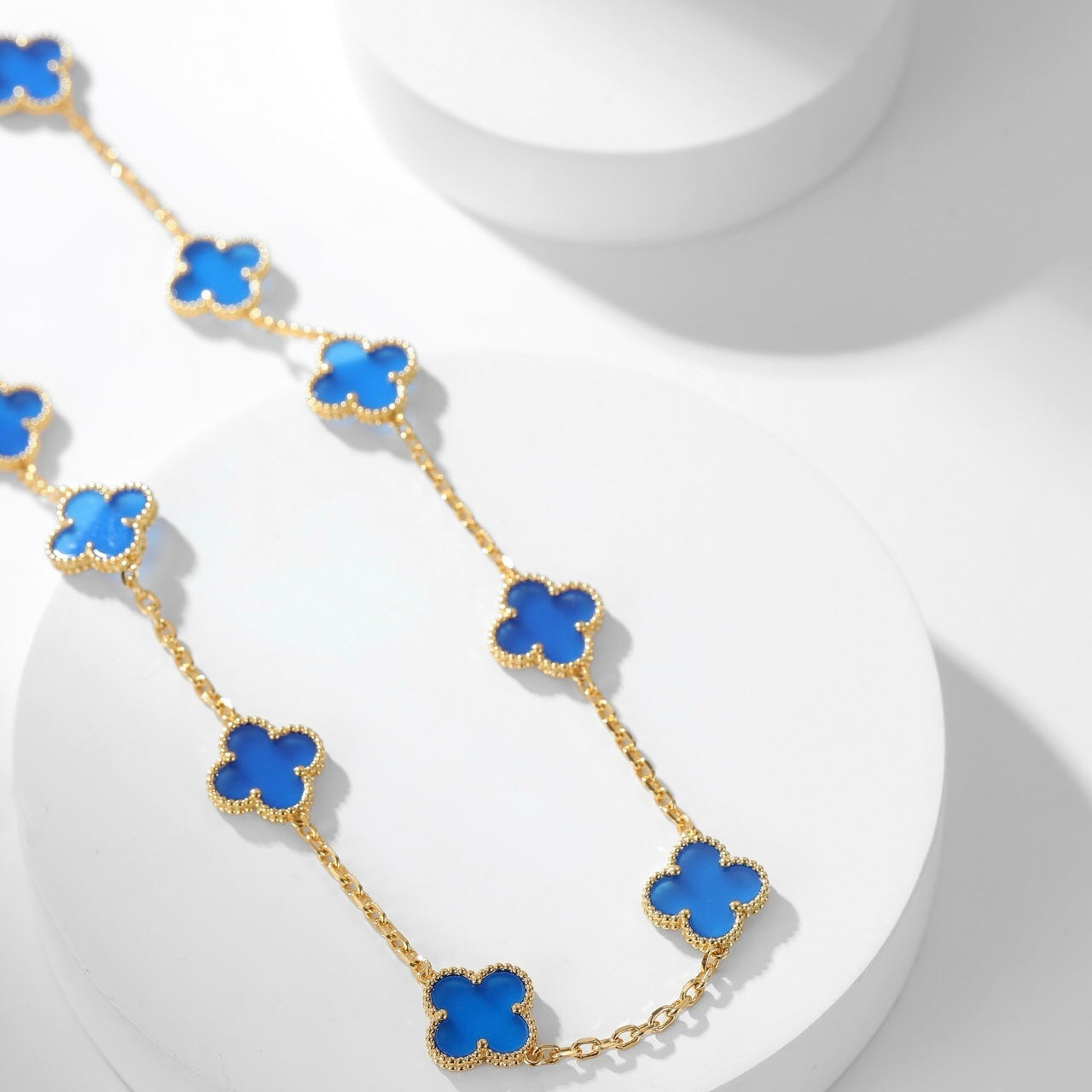 [Charm Aries Jewelry]CLOVERS THE 10-MOTIFS BLUE AGATE NECKLACE