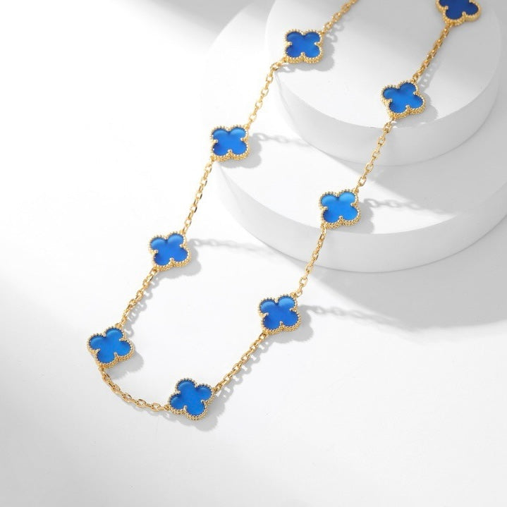 [Charm Aries Jewelry]CLOVERS THE 10-MOTIFS BLUE AGATE NECKLACE