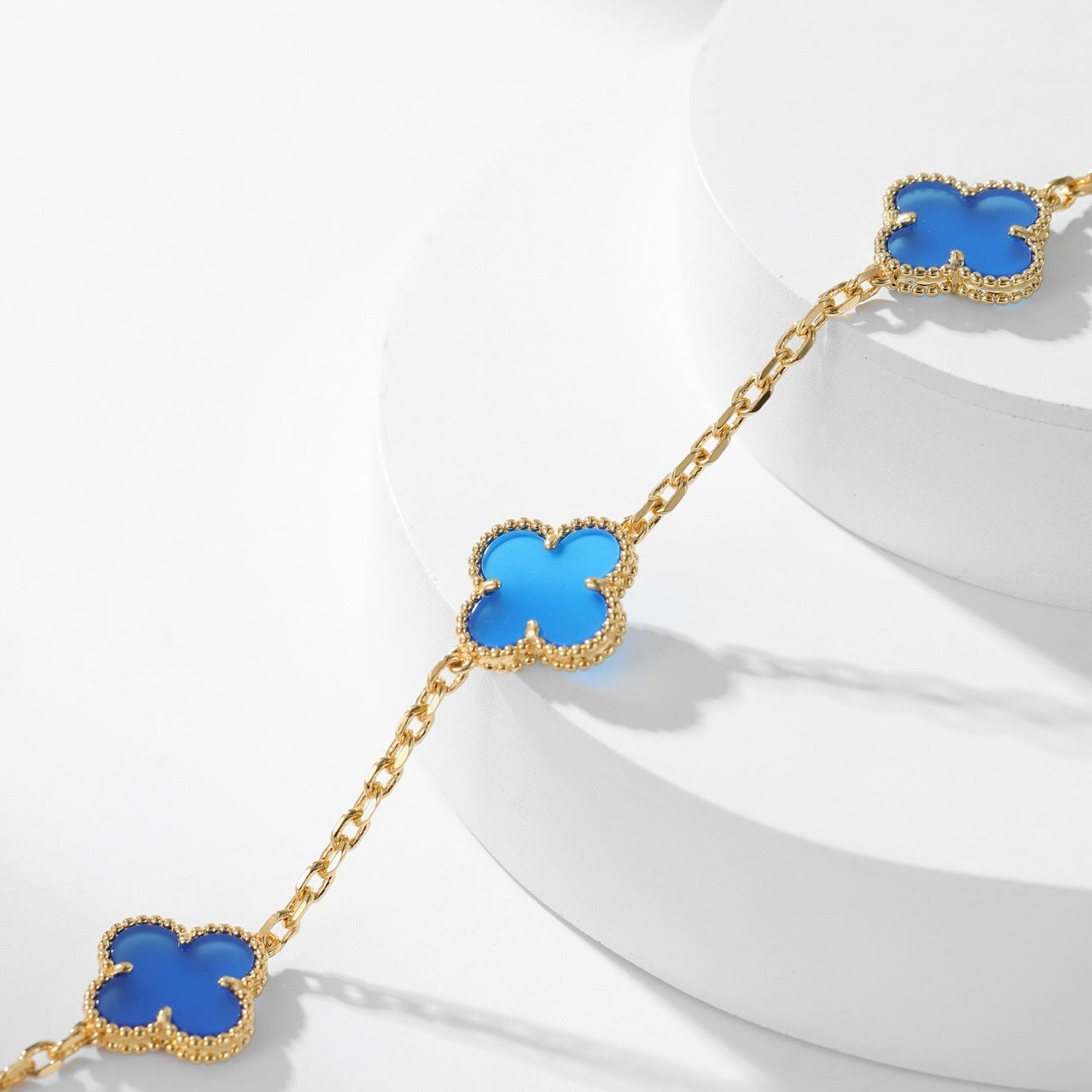 [Charm Aries Jewelry]CLOVERS THE 10-MOTIFS BLUE AGATE NECKLACE