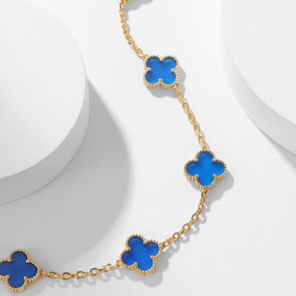 [Charm Aries Jewelry]CLOVERS THE 10-MOTIFS BLUE AGATE NECKLACE