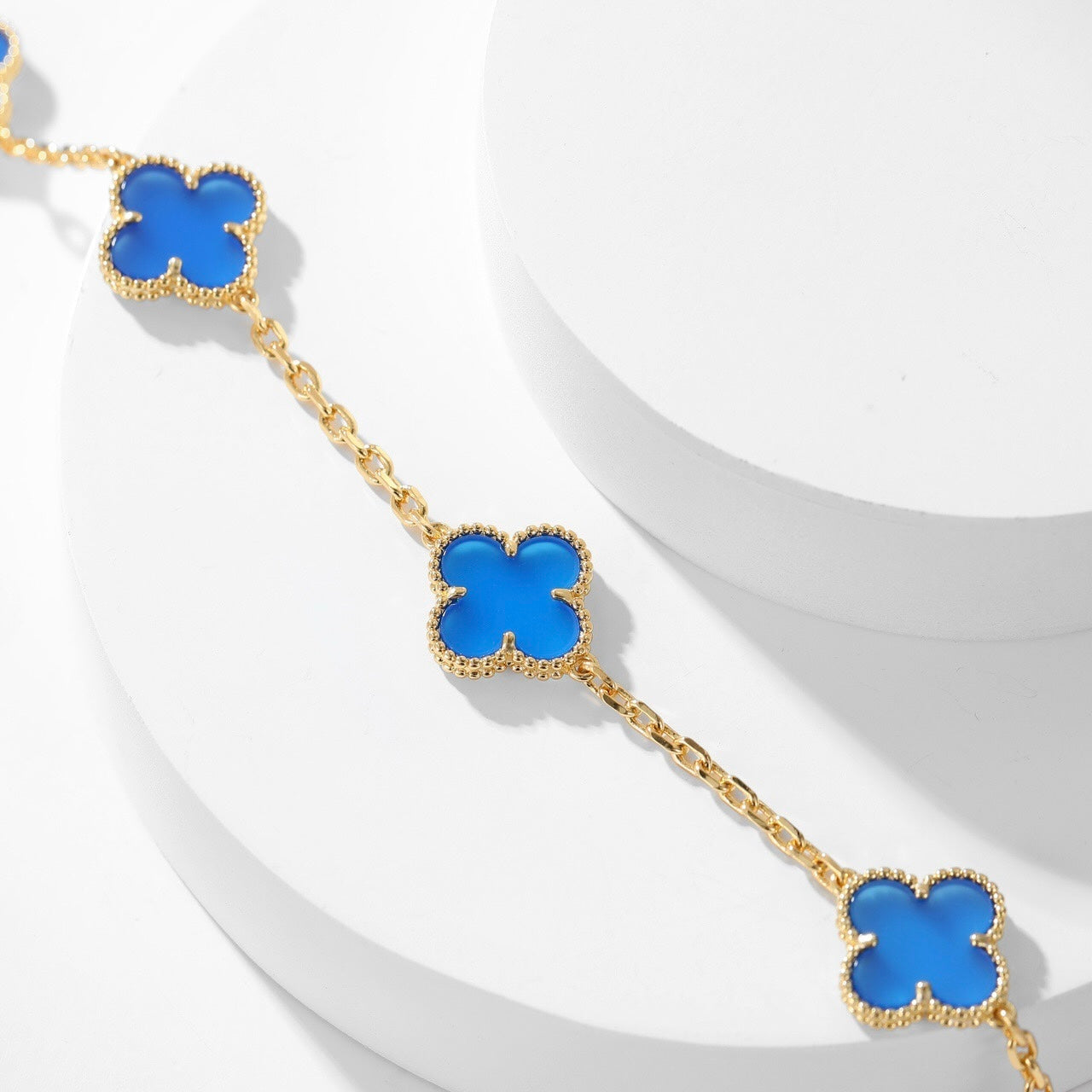 [Charm Aries Jewelry]CLOVERS THE 10-MOTIFS BLUE AGATE NECKLACE