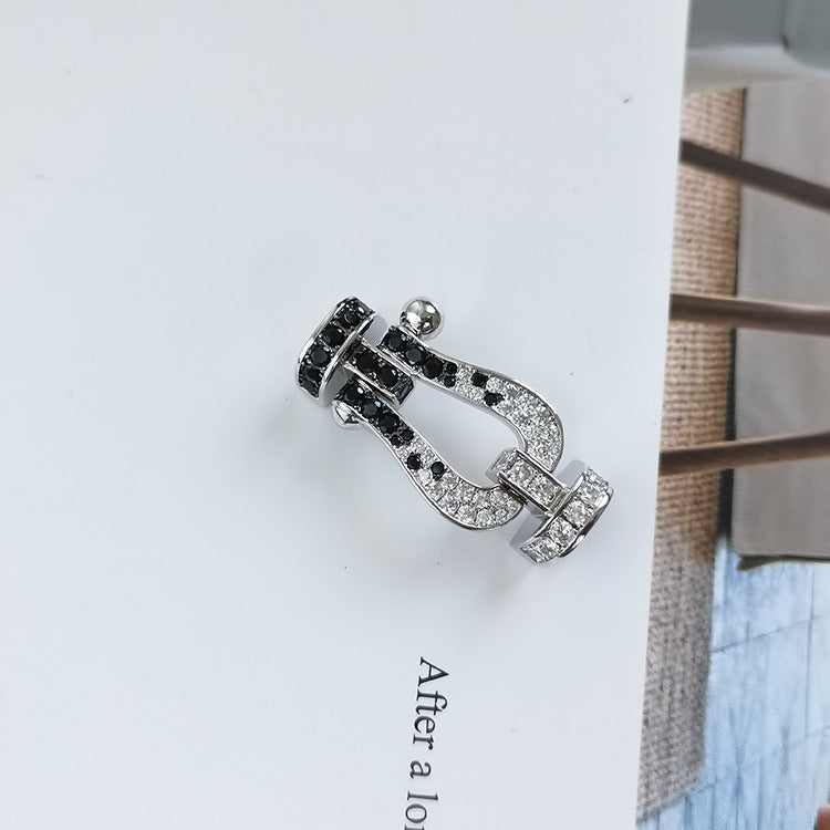 [Charm Aries Jewelry]FORCE LARGE HORSESHOE BLACK WHITE DIAMOND BRACELET ROSE GOLD
