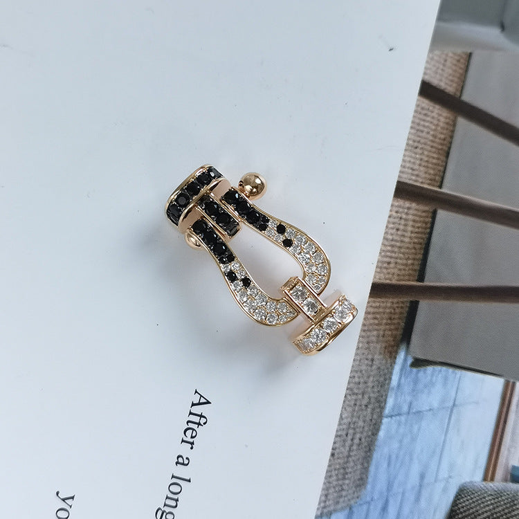 [Charm Aries Jewelry]FORCE LARGE HORSESHOE BLACK WHITE DIAMOND BRACELET SILVER