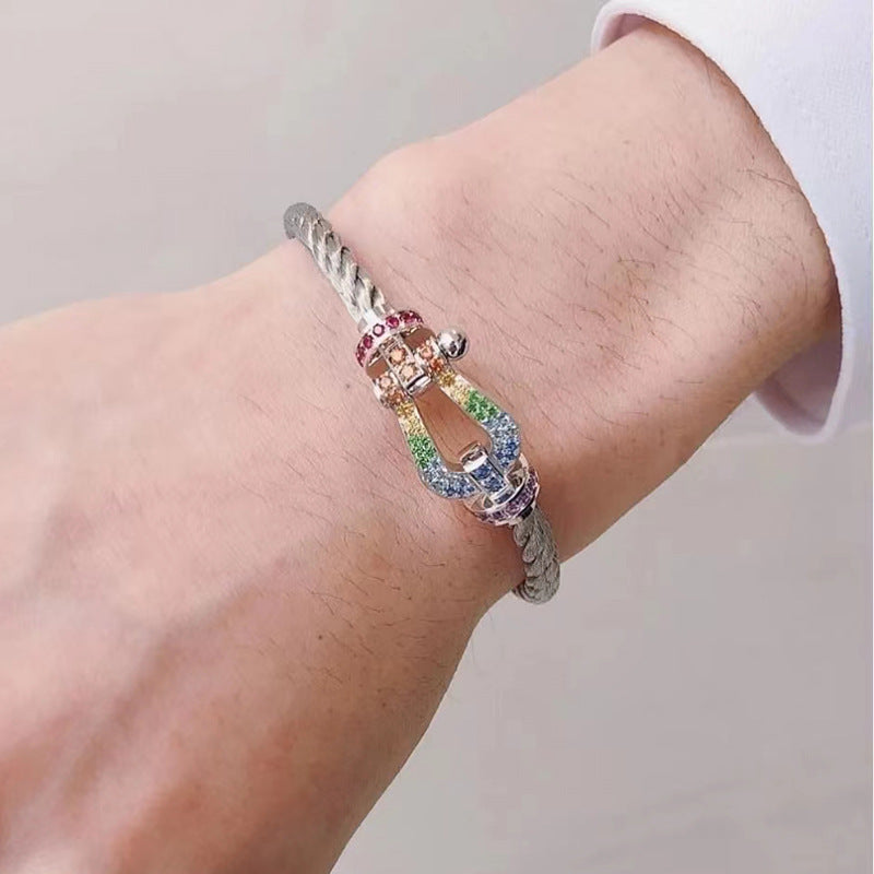 [Charm Aries Jewelry]FORC LARGE HORSESHOE  COLORED DIAMOND BRACELET SILVER