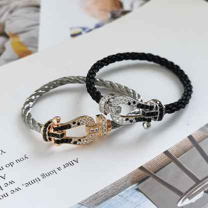 [Charm Aries Jewelry]FORCE LARGE HORSESHOE BLACK WHITE DIAMOND BRACELET ROSE GOLD