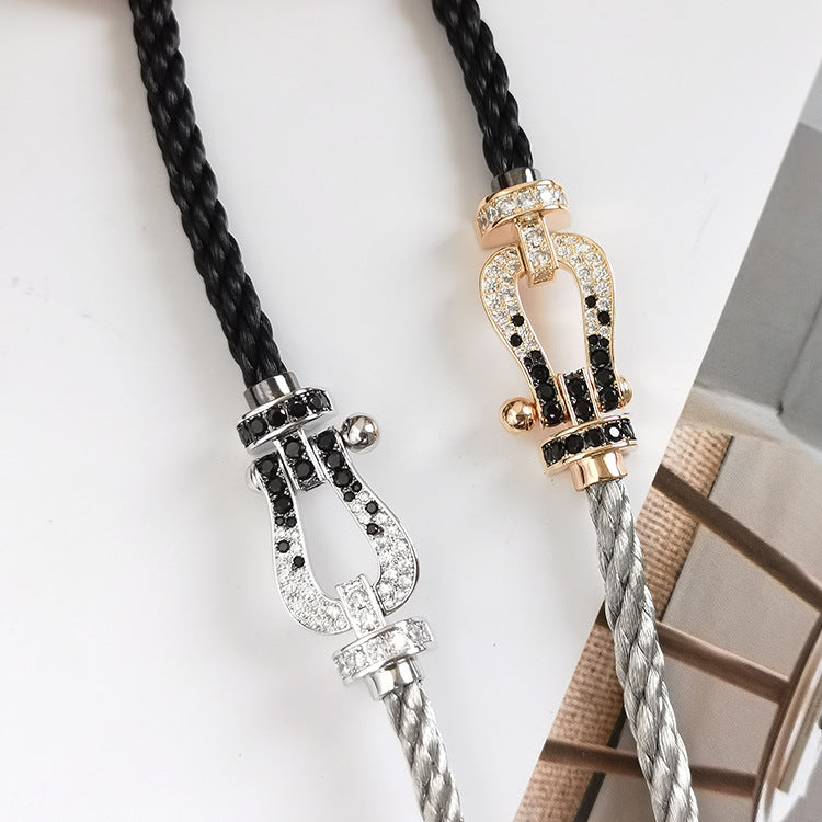 [Charm Aries Jewelry]FORCE LARGE HORSESHOE BLACK WHITE DIAMOND BRACELET ROSE GOLD