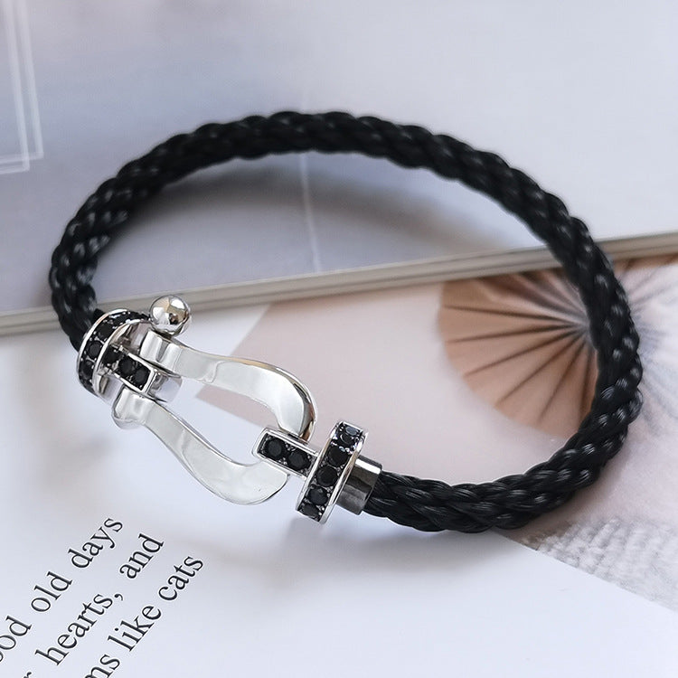 [Charm Aries Jewelry]FORCE LARGE HORSESHOE BLACK DIAMOND BRACELET SILVER