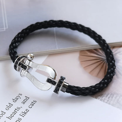 [Charm Aries Jewelry]FORCE LARGE HORSESHOE BLACK DIAMOND BRACELET SILVER